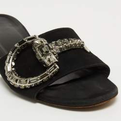 مملوكة مسبقًا Gucci Black Suede Maxime  Flat Sandals Size 38.5