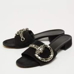 مملوكة مسبقًا Gucci Black Suede Maxime  Flat Sandals Size 38.5