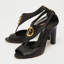 Pre Owned Gucci Black Leather Ankle Strap Sandals Size 37