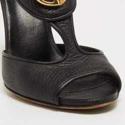 Pre Owned Gucci Black Leather Ankle Strap Sandals Size 37