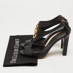 Pre Owned Gucci Black Leather Ankle Strap Sandals Size 37