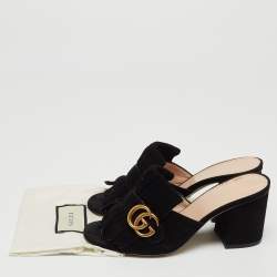 Gucci Black Suede GG Marmont Slide Sandals Size 36.5 
