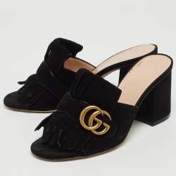 Gucci Black Suede GG Marmont Slide Sandals Size 36.5 