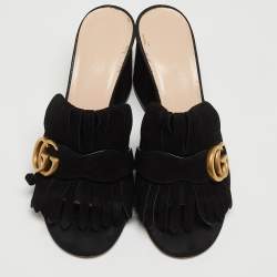 Gucci Black Suede GG Marmont Slide Sandals Size 36.5 