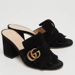 Gucci Black Suede GG Marmont Slide Sandals Size 36.5 