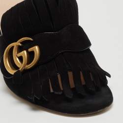 Gucci Black Suede GG Marmont Slide Sandals Size 36.5 