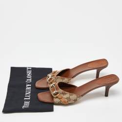 Gucci Beige/Brown GG Canvas and Leather Horsebit Slide Sandals Size 39.5