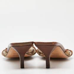 Gucci Beige/Brown GG Canvas and Leather Horsebit Slide Sandals Size 39.5