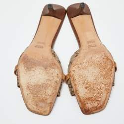 Gucci Beige/Brown GG Canvas and Leather Horsebit Slide Sandals Size 39.5