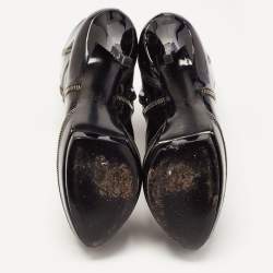Pre Owned Gucci Black Patent Leather Zip Detail Platform Ankle Boots Size 38.5