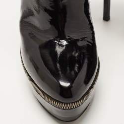 Pre Owned Gucci Black Patent Leather Zip Detail Platform Ankle Boots Size 38.5