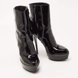 Pre Owned Gucci Black Patent Leather Zip Detail Platform Ankle Boots Size 38.5