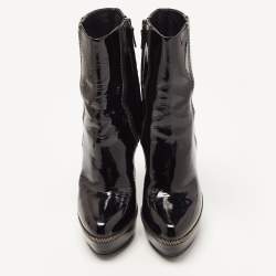 Pre Owned Gucci Black Patent Leather Zip Detail Platform Ankle Boots Size 38.5