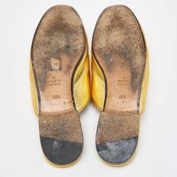 Gucci Gold Leather Princetown Horsebit Flat Mules Size 38.5