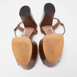 Gucci Brown Leather Claudie Ankle Strap Sandals Size 37.5