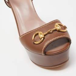 Gucci Brown Leather Claudie Ankle Strap Sandals Size 37.5