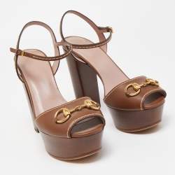 Gucci Brown Leather Claudie Ankle Strap Sandals Size 37.5