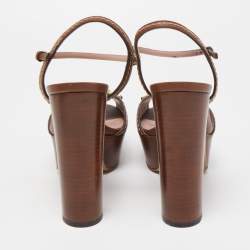 Gucci Brown Leather Claudie Ankle Strap Sandals Size 37.5