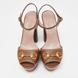 Gucci Brown Leather Claudie Ankle Strap Sandals Size 37.5