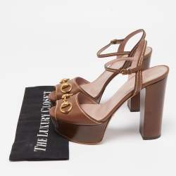 Gucci Brown Leather Claudie Ankle Strap Sandals Size 37.5