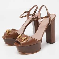 Gucci Brown Leather Claudie Ankle Strap Sandals Size 37.5