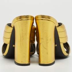 Pre Owned Gucci Metallic Gold Leather Webby Slide Sandals Size 38