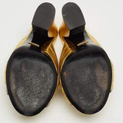 Pre Owned Gucci Metallic Gold Leather Webby Slide Sandals Size 38