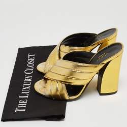 Pre Owned Gucci Metallic Gold Leather Webby Slide Sandals Size 38