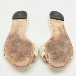 Pre Owned Gucci Cream Leather Interlocking G Flat Slides Size 40.5