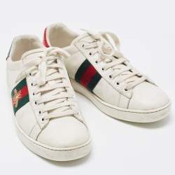 Gucci White Leather Embroidered Bee Ace Sneakers Size 36.5