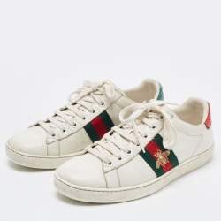 Gucci White Leather Embroidered Bee Ace Sneakers Size 36.5