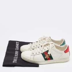 Gucci White Leather Embroidered Bee Ace Sneakers Size 36.5