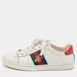Gucci White Leather Embroidered Bee Ace Sneakers Size 36.5