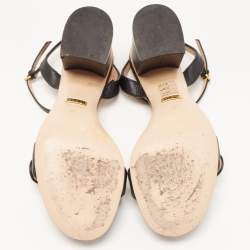 Pre Owned Gucci Black Leather GG Marmont Block Heel Ankle Strap Sandals Size 37