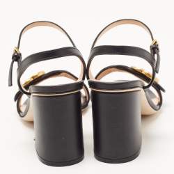 Pre Owned Gucci Black Leather GG Marmont Block Heel Ankle Strap Sandals Size 37