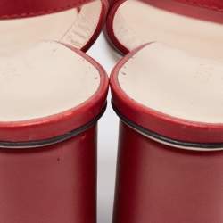 Pre Owned Gucci Red Leather GG Marmont Block Heel Ankle Strap Sandals Size 37