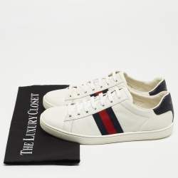 Gucci White Leather And Fabric Web Ace Low Top Sneakers Size 38