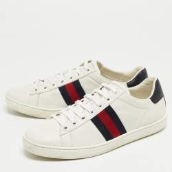 Gucci White Leather And Fabric Web Ace Low Top Sneakers Size 38