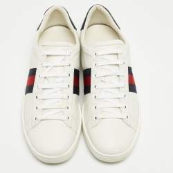 Gucci White Leather And Fabric Web Ace Low Top Sneakers Size 38