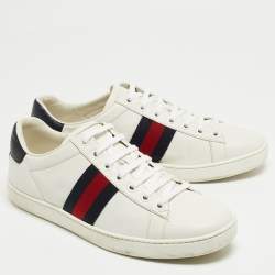 Gucci White Leather And Fabric Web Ace Low Top Sneakers Size 38