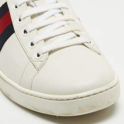 Gucci White Leather And Fabric Web Ace Low Top Sneakers Size 38