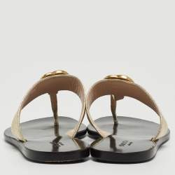 Gucci Gold Foil Leather GG Thong Flats Size 37
