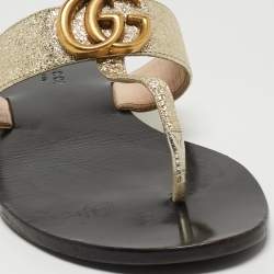 Gucci Gold Foil Leather GG Thong Flats Size 37
