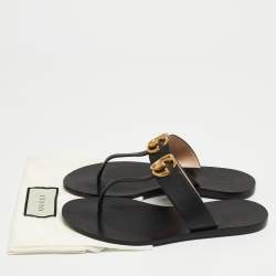 Pre Owned Gucci Black Leather GG Thong Flats Size 37