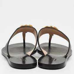 Pre Owned Gucci Black Leather GG Thong Flats Size 37