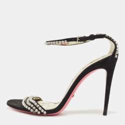 Gucci Black Suede Crystal Embellished Ankle Strap Sandals Size 39