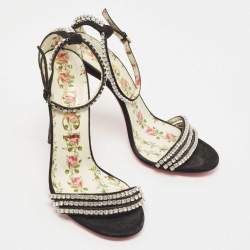 Gucci Black Suede Crystal Embellished Ankle Strap Sandals Size 39