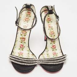 Gucci Black Suede Crystal Embellished Ankle Strap Sandals Size 39