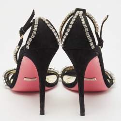 Gucci Black Suede Crystal Embellished Ankle Strap Sandals Size 39