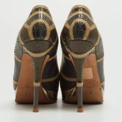 Gucci Tricolor Python, Crocodile and Lizard Platform Pumps Size 36.5